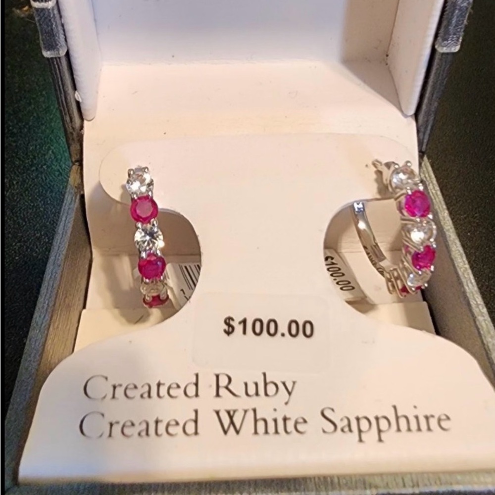 Elegant Ruby and White Sapphire Earrings